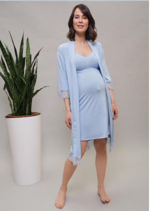 Maternity Nursing Nightdress and Dressing Gown set for Labour  Amalia blue