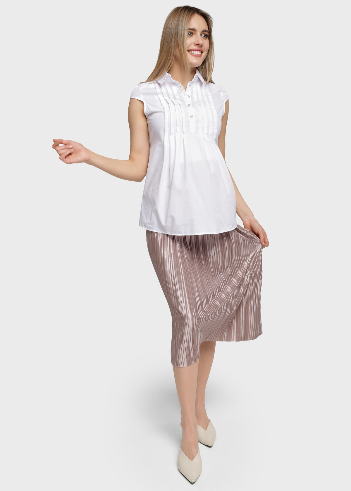 Летняя юбка плиссе с блестками на резинке для беременных